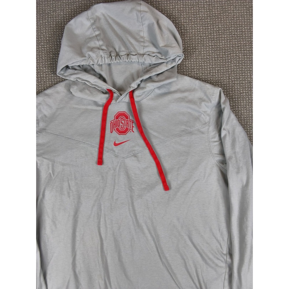 Nike Ohio State Buckeyes Hoodie Light Grey Heather Red Drawstrings Swoosh